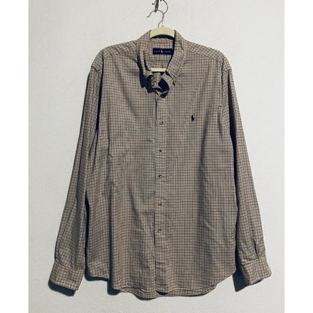 Ralph Lauren Shirt Mens XL Gingham Plaid Button Down Long Sleeve Cotton Preppy